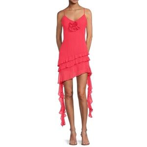 Gianni Bini Pink Chiffon Dress Rosette and ruffle detail